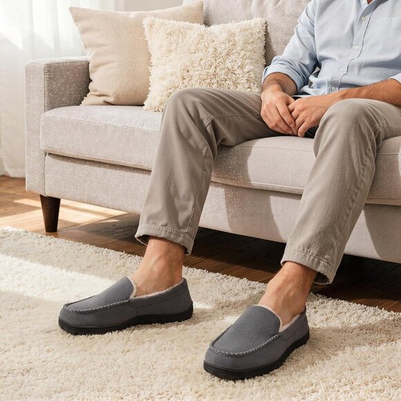 〽️Closed Toe Loafers Sneakers Men\'s Gray Soft Plush Slip On Warm Comfortable main image 5